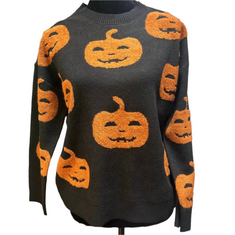 NEW FASHION BY MIRABEAU women's knit 3d jack-o-lantern sweater in black